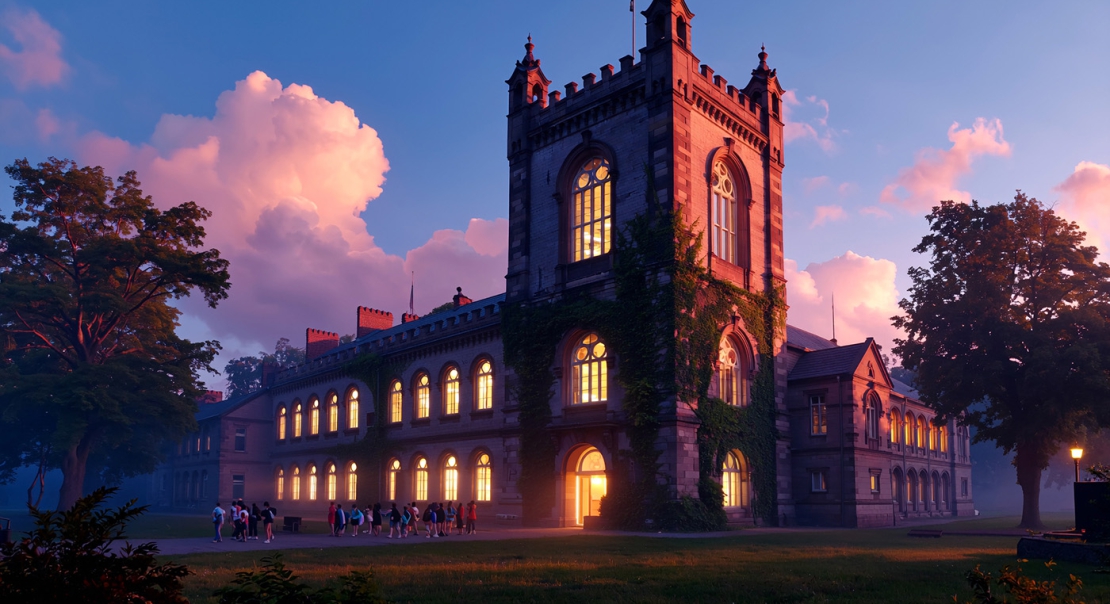 University Tower with Students